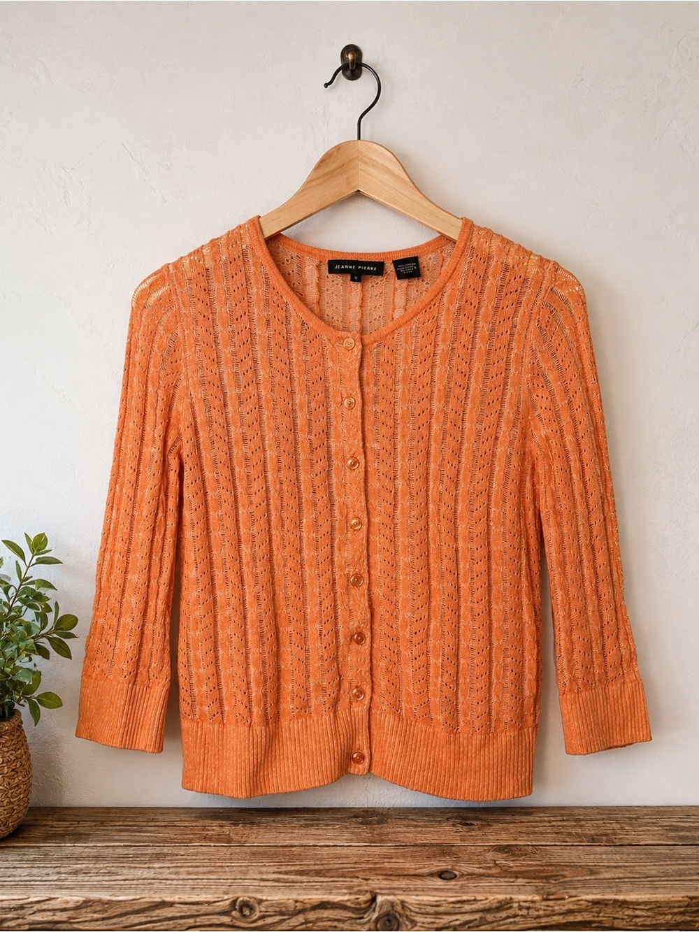 Jeanne Pierre Orange Open Knit Cardigan Sweater Size S